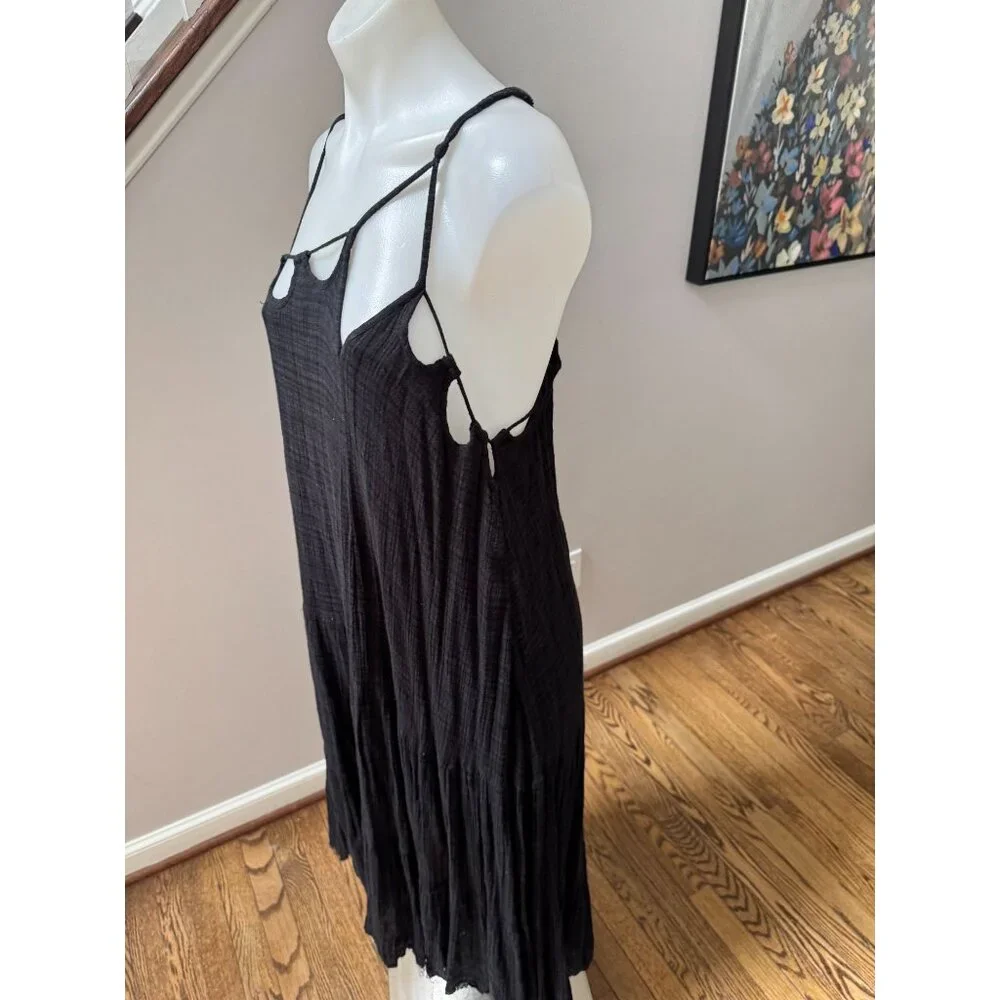 Free People FP One Cotton Gauze Cut Out Strappy Midi Dress Black Size XS - Picture 3 of 4